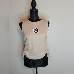Cream Fitted Sleeveless Tank Top with Cut Out